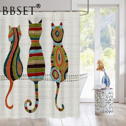 Top Quality Shower Curtain Cute Animal Cat Knitted Kitten Pattern Waterproof Multi-size Cortina De Bano Bathroom Decor