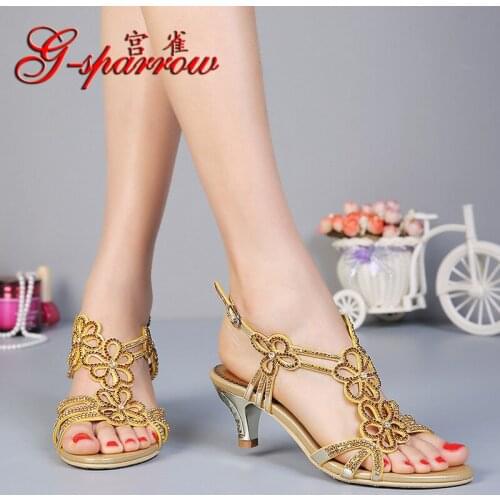 Womens Gold Wedding Shoes With Rhinestones Fashion Elengance Footware High Heels Sandals Stiletto High Quality