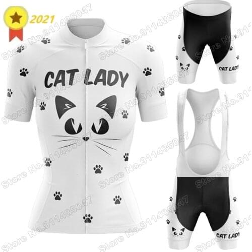 Cat Lady 2021 Women Cycling Jersey Set Summer White Clothing Road Bike Shirts Suit Bicycle Bib Shorts MTB Maillot Ciclismo