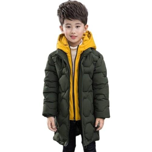 Winter Polyester Jacket For Boy New 2021 Korean Version Fashion Thicken Keep Warm Fake 2-Piece Hooded Casual Childrens Clothing