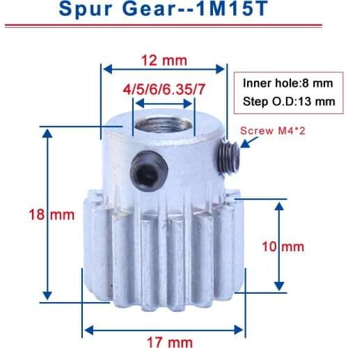 1Piece 1M15T Spur Gear Bore size 4/5/6.35/7/8 mm Mini Motor Gear Low Carbon Steel Material High Quality metal Gear for motor