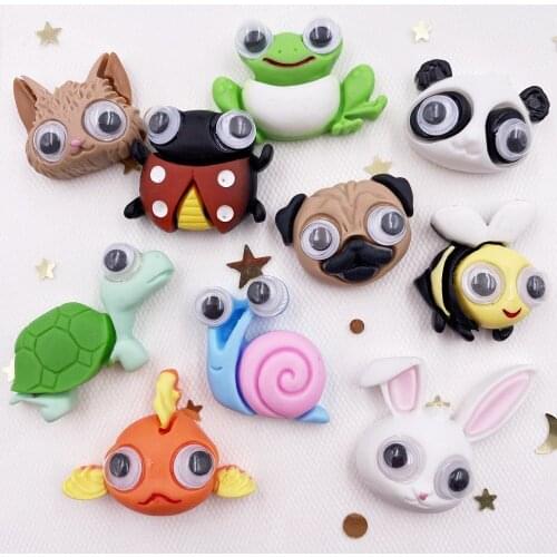 10PCS Resin Hand-paint Moving Eyes Cute Colourful Animals Flatback Cabochon Stone Scrapbook Halloween Embelishments for Crafts