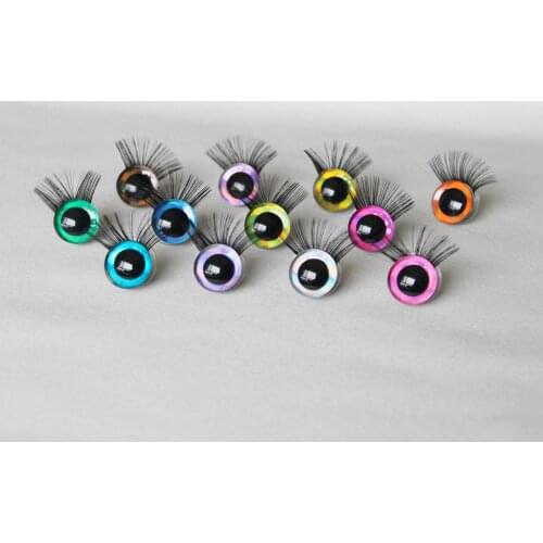 100PCS/LOT 14mm 16mm 18mm 20mm 25mm 30mm 35mm Trapezoid toy eyes 3D COLORFUL SAFETY DOLL EYES WITH EYELASH TRAY -D12