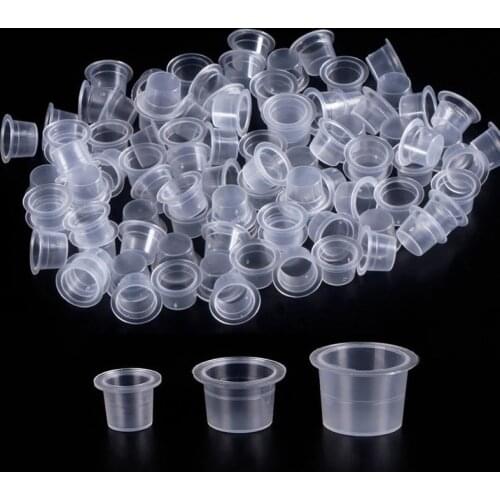 100PCs Disposable Plastic Tattoo Permanent Tattoos Ink Cup Clear Holder Makeup Pigment Ink Caps Cups Microblading Tattoo Tools