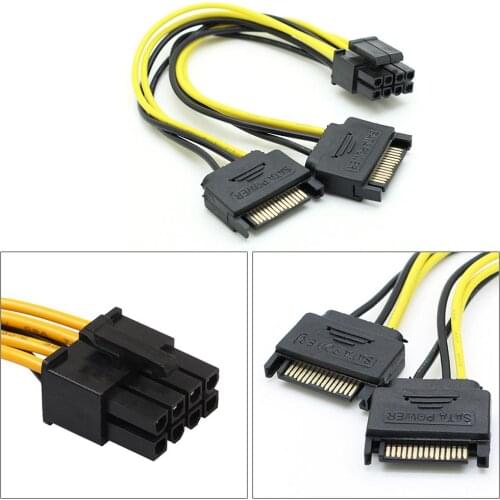 20CM Dual 15Pin SATA Male To PCI-E 8Pin (6 + 2) Male Video Card Power Cable Mining Card Hard Disk Power Cord