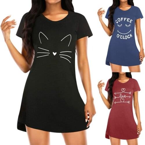 2021 Women Letter Nightgowns And Sleepshirts Sleepwear Cute Sleep Shirt Printed Night Dress Short Sleeve Nightwear