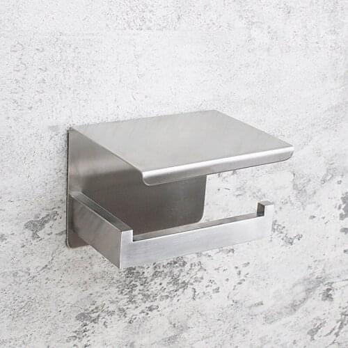 304 Stainless Steel Brushed Paper Box Roll Holder Matte Black Toilet Paper Holder With Phone Shelf Tissue Box