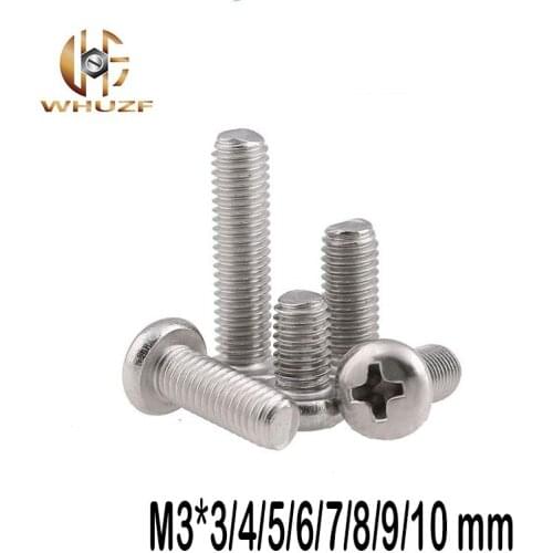 40PCS M3*3/4/5/6/7/8/9/10 mm screw GB818 half round 304 Stainless Steel flat Phillips head cross Truss head screw
