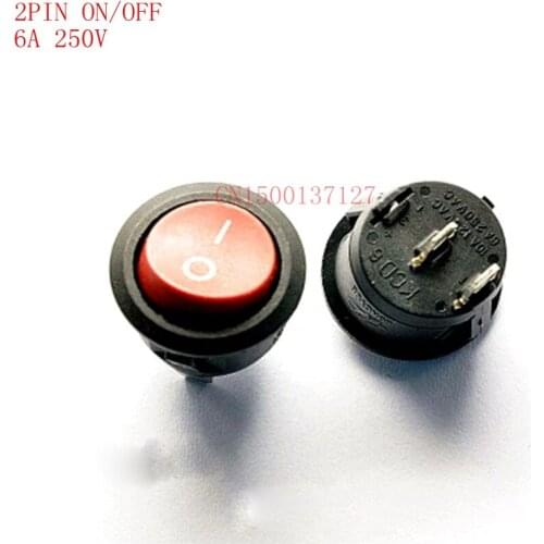 5PCS 2pin on-off 6A 250V Small round ship switch red rocker switch Power switch