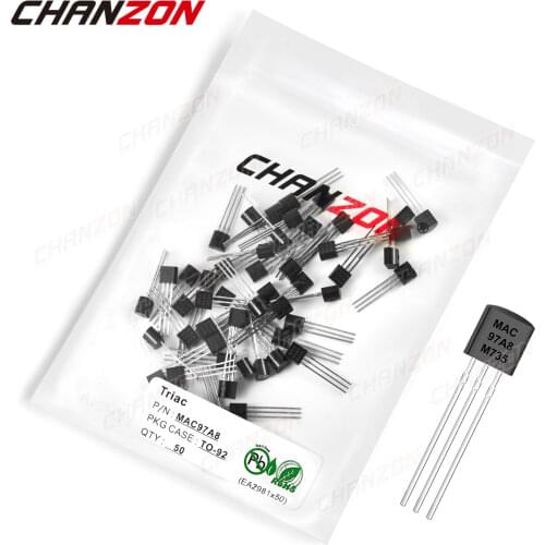 50Pcs MAC97A8 TO-92 Triac SCR Transistor Bipolar Junction BJT Triode Thyristor Tube Fets Logic Level 1A 600V Integrated Circuits