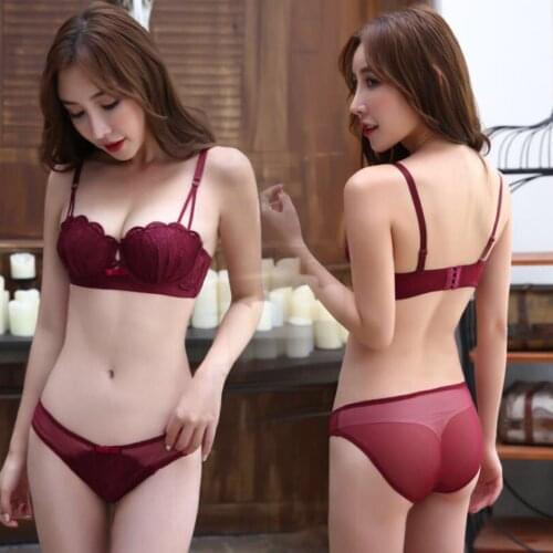 Sexy Charming Shell Shape Lace Embroidery Small Breast Push Up Bras Woman Low Chest Lingerie Half Cup Seamless No Rim Brassiere