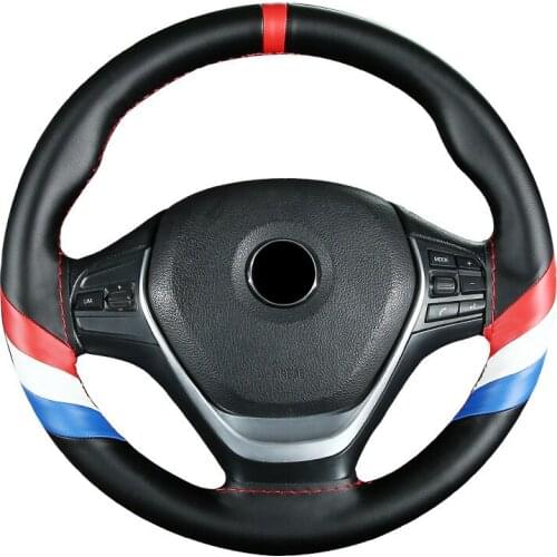 Steering wheel cover 3 color steer wheel tecnologia hand sew wheel steering cover car handle cover accessories red white blue