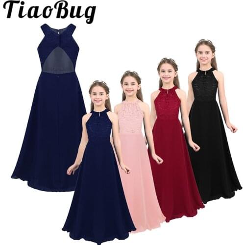 Kids Flower Girls Dress Sleeveless Floral Lace Girls Dresses for Party Vestidos Infantil Elegant Princess Maxi Communion Dress