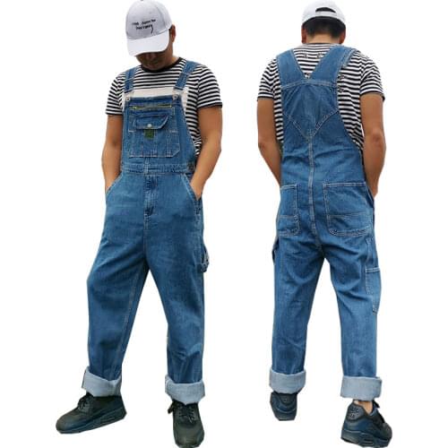 Jeans Men Mens Denim Overalls Mens Overalls Jumpsuit Large size strap Straight pants Blue jeans Suitable for Weighing 120kg