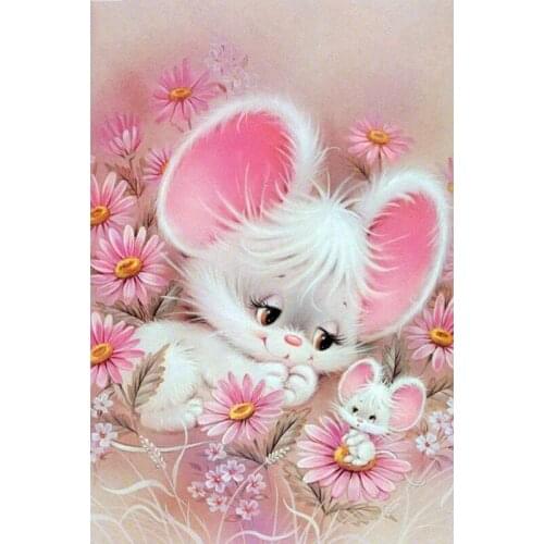 GLymg Mosaic Gift DIY Diamond Craft Cross Stitch Painting Big Ears Bunny Rabbit 5D Diamond Embroidery Diamond Wall Arts Decor