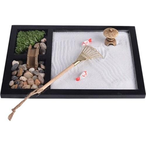 Zen Garden - Sand, Rock, Bridge and Rake for Relaxation and Meditation, for Zen Gardening Creativity Office Desktop Home Craft