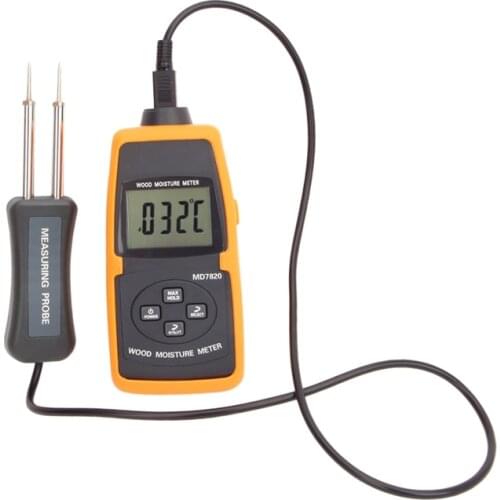 LCD Digital Wood Moisture Meter 2%-60% Tree Timber Wood Bamboo Paper Water Contain Level Temperature Measure Tools MD7820