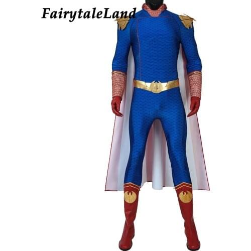 Halloween Boys Cosplay Homelander Costume Carnival Superhero Captain Blue Jumpsuit Adult Men Battle Outfit Custom Made