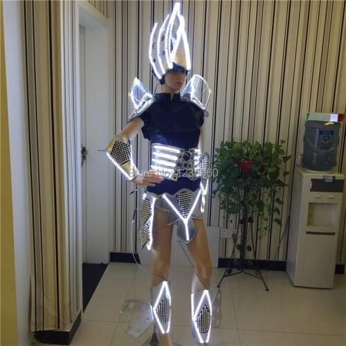 Women mens ballroom dance Unisex robot LED costumes dj disco stage singer show clothes with LED helmet LED shoulder vest party