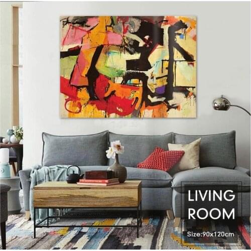 Red yellow modern abstract large size hand painted oil painting quadros canvas art for living room tableau peinture sur toile