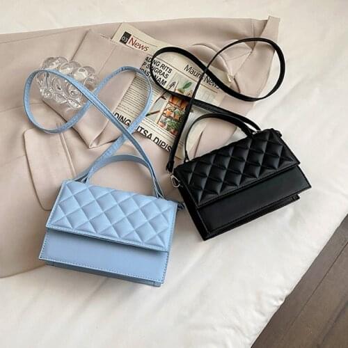 Fashion Women Lattice Pattern PU Leather Solid Color Shoulder Crossbody Messenger Bag Casual Ladies Clamshell Small Flap Purse