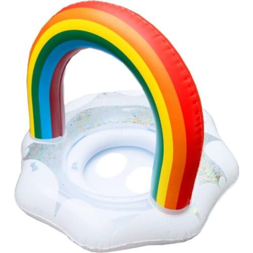 Inflatable Glitter Sequins Swimming Ring Rainbow Cloud Baby Seat Circle Float Water Entertainment Toy for Pool Beach