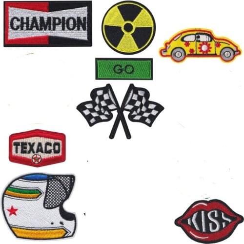 Punk Style Car Race flag Badge Patch Embroidered Iron Patches for Clothing DIY Kids Clothes Stickers Badges