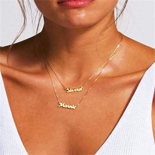 Noelia Custom 2 Name Pendant Necklace Personalized Double Chain Choker Necklace 18K Gold Plated Charm Pendant for Mom