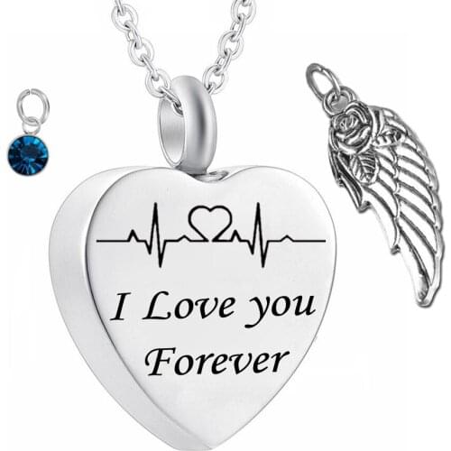 Urn Necklaces for Ashes I Love Forever Cremation Urn Memorial Electrocardiogram Wing Pendant Cremation Birthstone Jewelry