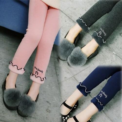 Girls plus velvet thicker leggings pants winter new Korean childrens wild embroidery wave edge baby Pencil pants