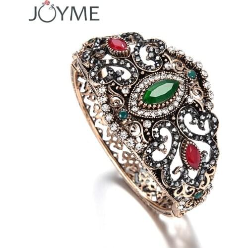 Antique Bronze Plated Arabic Bracelet Love Heart Gold Bangles For Women Resin Bridesmaid Bracelet Hollow Indian Bohemian Jewelry