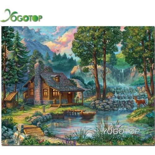 Natural scenery diamond mosaic lake by the house diamond embroidery Summer artworks full square round diamant painting YY2045