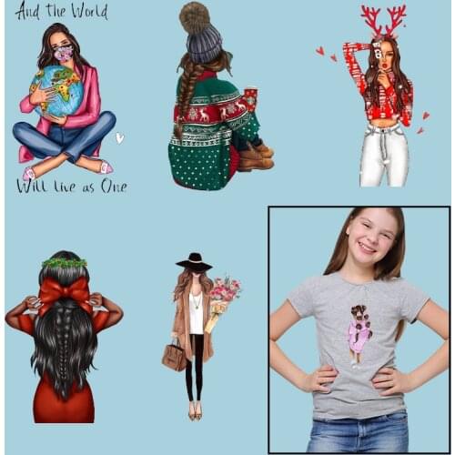Christmas Globe Cute girls Ironing stickers Thermal transfer printing Heat-sensitive patches Heat Transfer PVC Patch