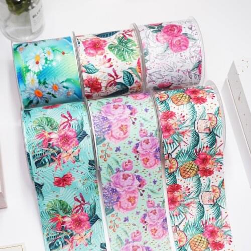 DIY Cartoon Flower Printed Grosgrain Ribbon For Craft Supplies Sewing Accessories 5 Yards. 35872