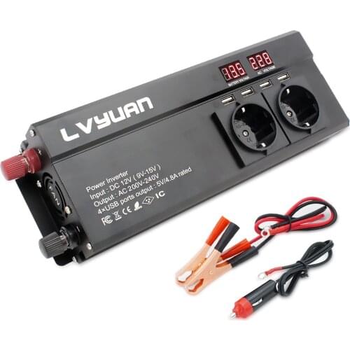 LED Display Car Power Inverter 12V/24V To AC 220V 6000W EU Universal Socket Voltage Converter 4USB Solar Transformer инвертор