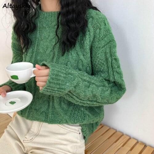 Sweater Womens Retro Orange Chic Fashion Pure Lovely Daily All-match Fall Female Knitwear Casual Soft O-neck Lady Pullover Knit