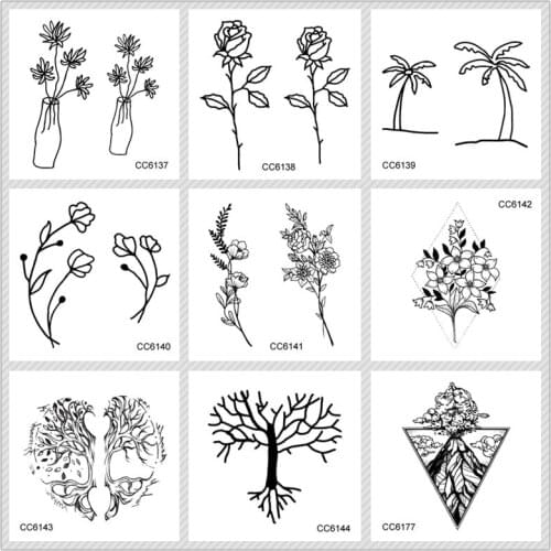 Rocooart Black White Style Tattoo Sticker Tree Taty Flower Temporary Tattoo Sticker For Body Art Tatouage Wolf Space Fake Tattoo