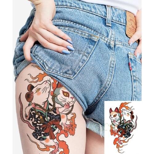 Waterproof Temporary Tattoo Sticker Cartoon Mouse Cat Japanese Style Element Fake Tatto Flash Tatoo Arm Art for Men Women