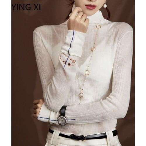 YINGXI 2020 Spring With Summer New Fashion Long Sleeves With High Collar Elastic Force Thin Wool Sweater