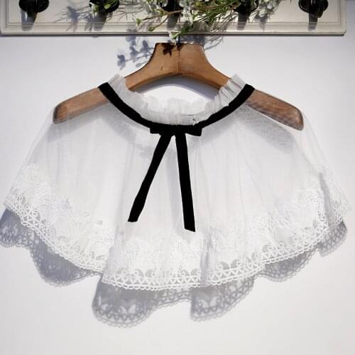 Womens Spring Summer White Black Contrast Color Mesh Pashmina Female Summer Sunscreen Lace Shawl Cloak R457