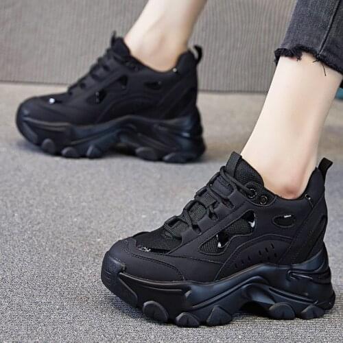 Incleasing Height Women Platform Shoes Cow Leather Fashion Sneaker Ankle Boots Wedge High Heels Casual Comfort 34 35 36 37 38 39