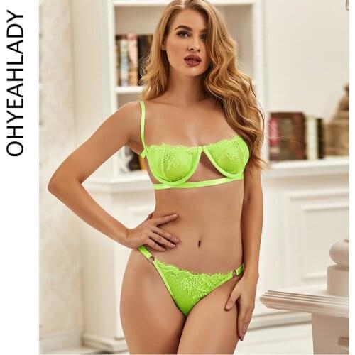 Ohyeahlady Lingerie Bra Panties for Women Lace Bralette Underwire Micro Lingerie Komplet Bielizny Eyelash Mini Bra Set Exotic