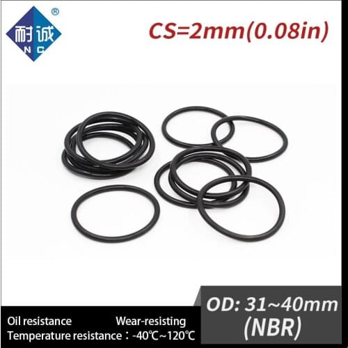 10PCS/lot Rubber Black NBR CS2mm OD31/32/33/34/35/36/38/40mm O Ring Gasket Oil resistant waterproof