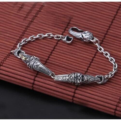100% S925 Sterling Silver Black Or White Unusually Ghost Spliced Bracelets Fine Jewelry Real Solid Women Men Vintage Bracelet
