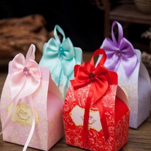 100Pcs/Lot Bowknot ribbon Candy Boxes Bonbonniere Sweet Paper Box Wedding Favor Boxes Gift Box Birthday Party Supplies