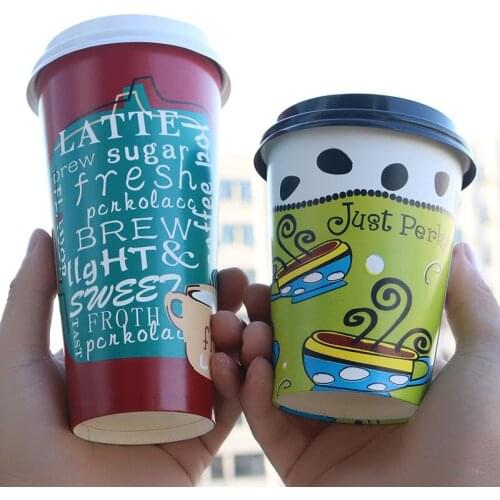 50pcs High quality disposable milk tea hot drink cup 500ml 16oz creative party favors color paper cups packaging with covers