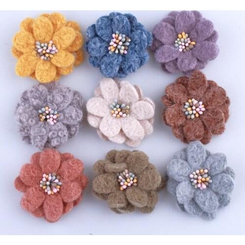 60PCS 5CM 11Colors Mini Wool Fabric Flower With Stamen For Wedding Invitation Artificial Flowers For Dress Decoration U Pick
