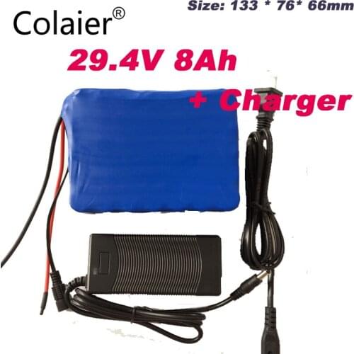 Colaier 24v 8ah 7S4P battery 15A BMS 250w 29.4V 8000mAh battery pack for wheelchair motor kit electric power+29.4v 2A charger