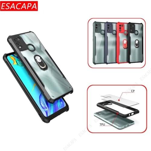 Acrylic Shockproof Phone Cover For Infinix Hot 10 Pro 9 Play Spark 6 Ring Stand Holder Transparent Case For Infinix X656 X680