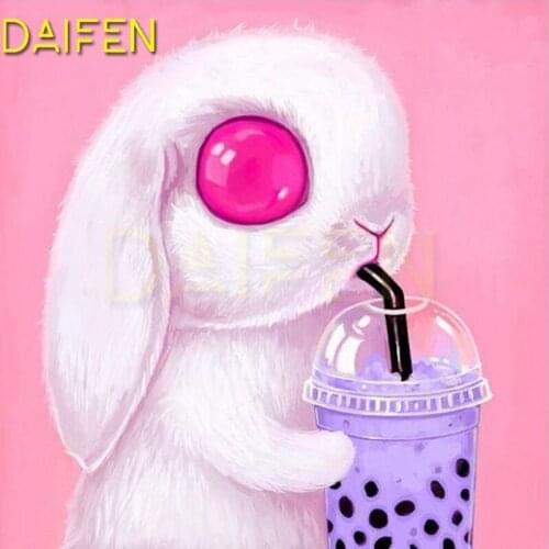 Full Round Diamond embroidery Cross stitch Rabbit animal Full Square Diamond mosaic Rabbit Pearl Milk Tea 5DDIY Diamond painting